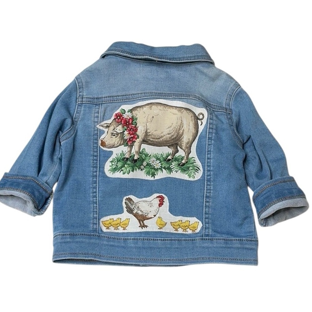 Upcycled Stretch Denim Baby Western Farm Prairie Jacket